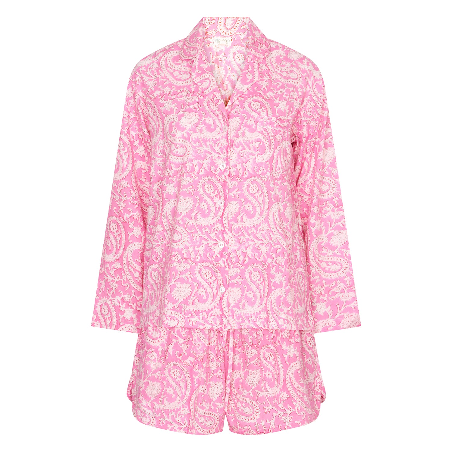 Hand Block Printed Cotton PJ Shorts set Pink Paisley