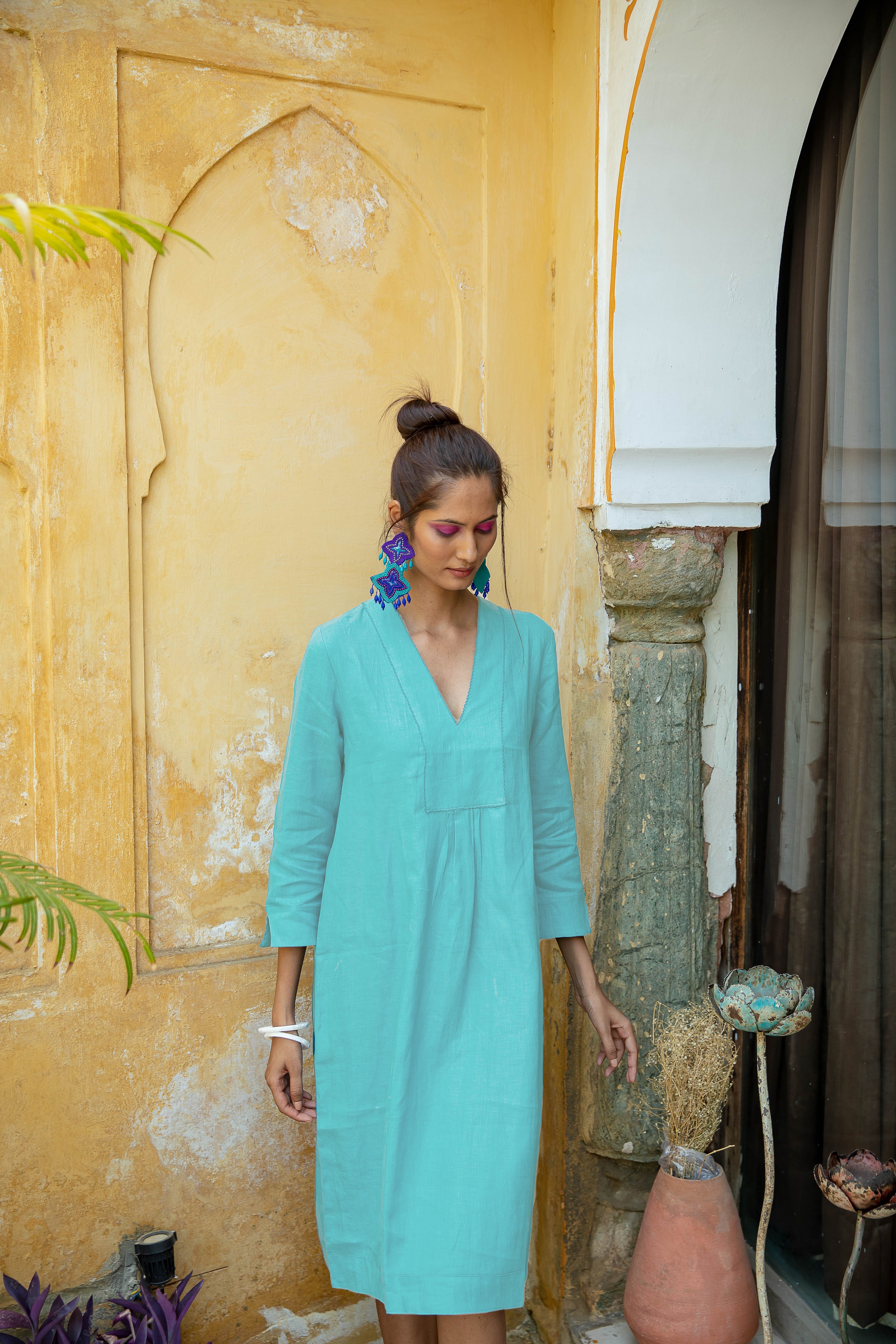 Plain linen hot sale dress