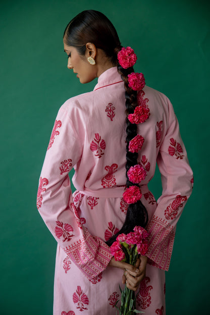 Botanical Shawl Robe Cotton Cambric Mid Pink