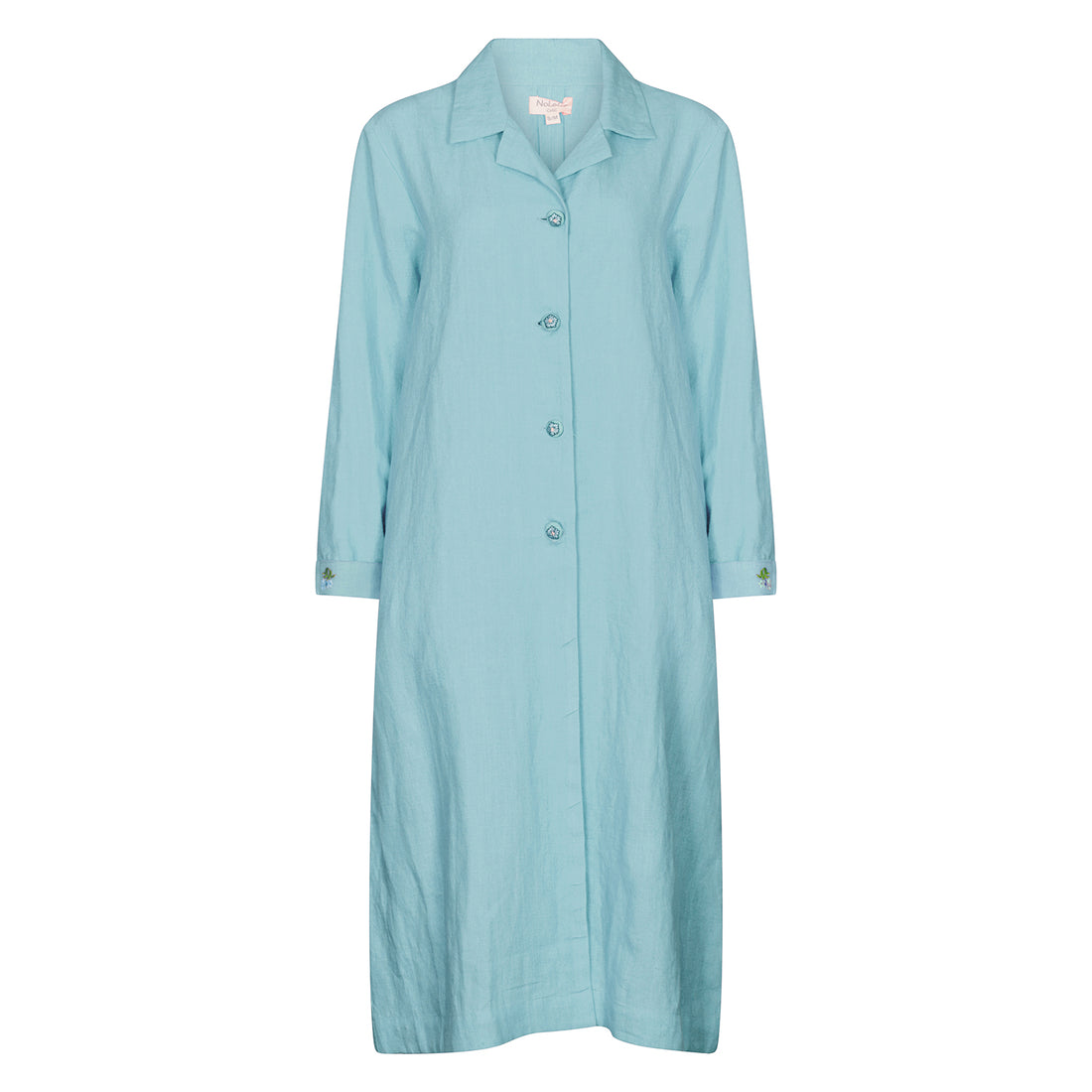 Embroidered Gertrude Coat Dress Linen Blue
