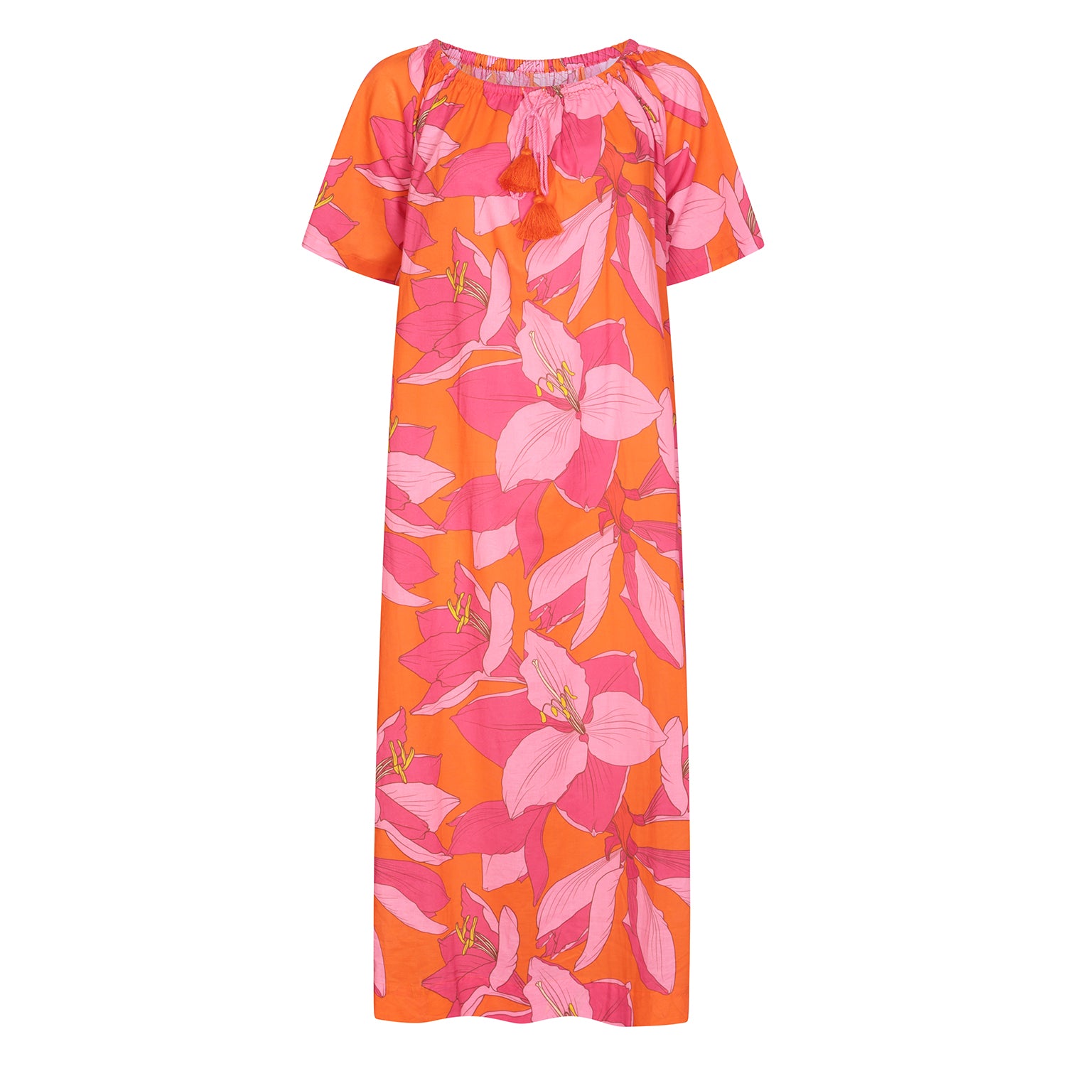 Calypso Fruit Flower Midi Dress Cotton Pink