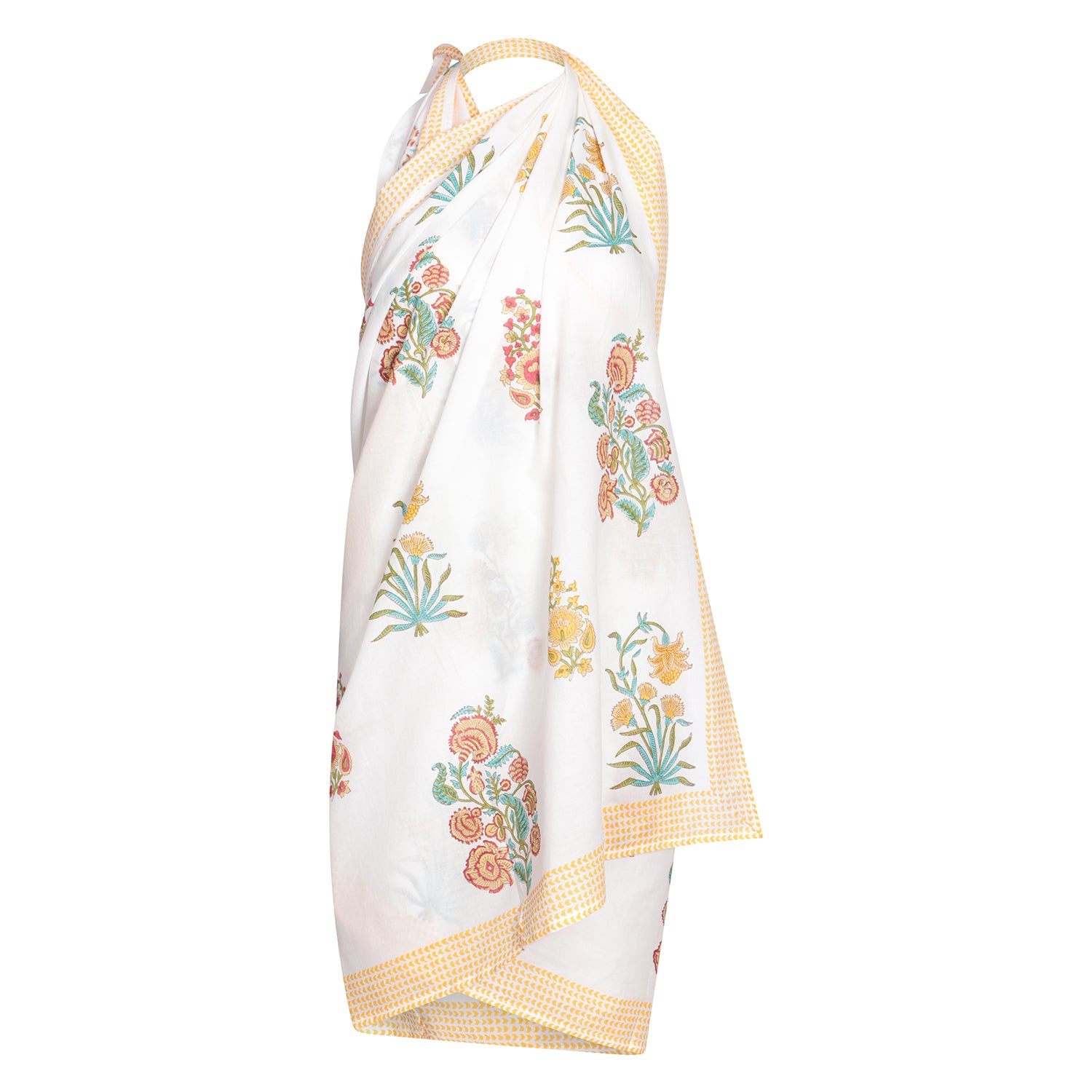 Island Flower Sarong Cotton Yellow One Size