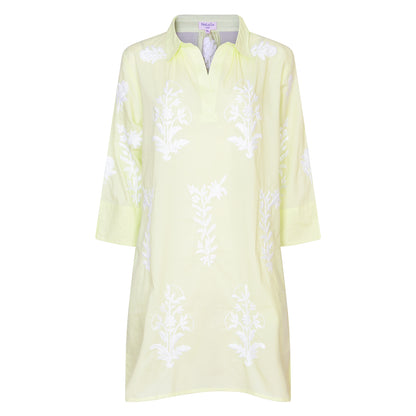Short Tourist Dress Lime with White Embroidery Cotton