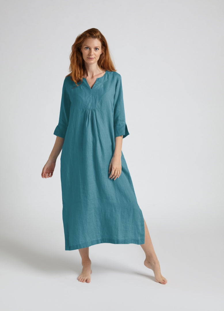 Linen maxi cheap dress with sleeves