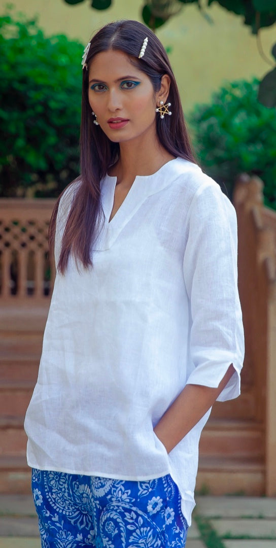 Life Style Linen Tunic Top White